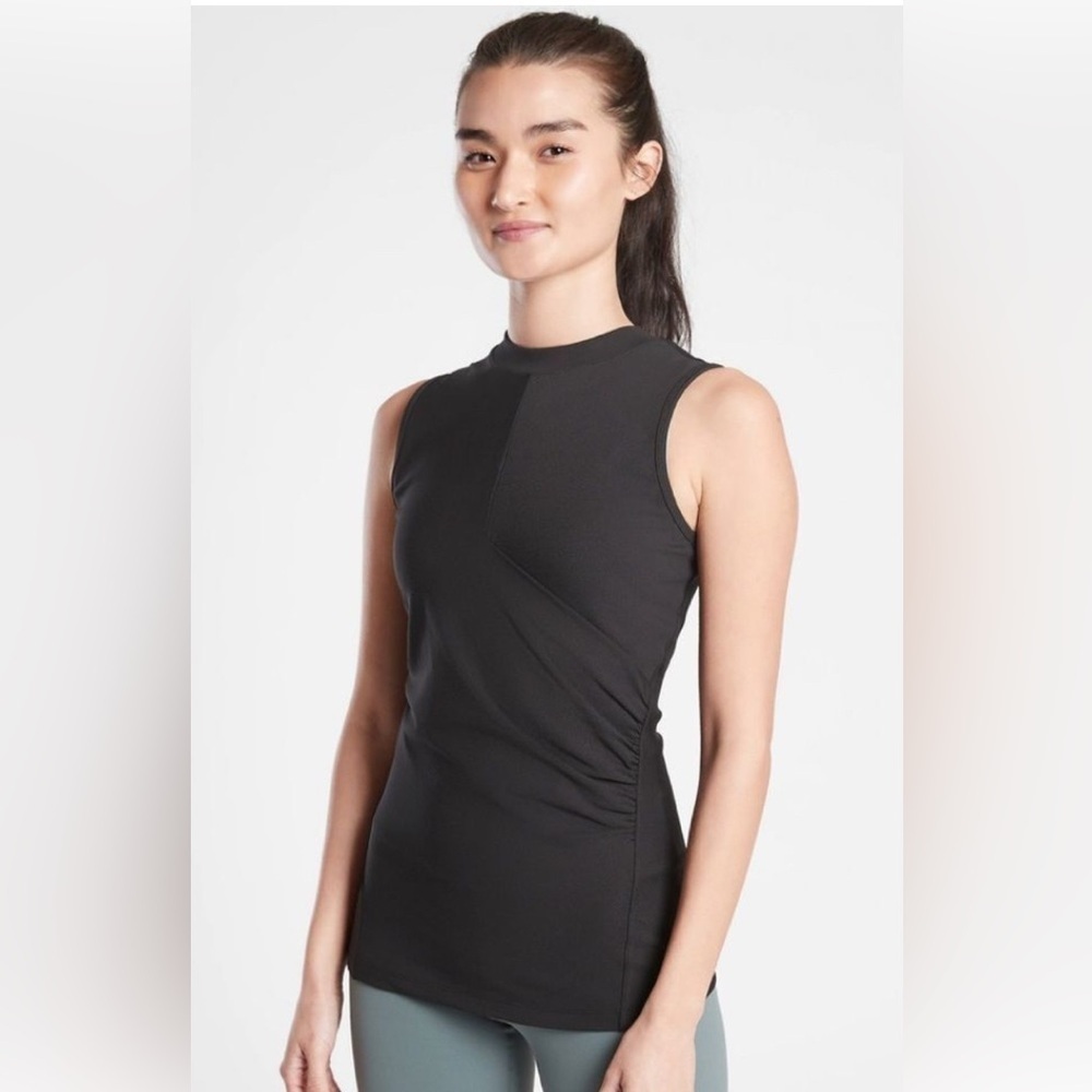 ATHLETA Bayview Athleisure Ruched Black Sleeveless Top - Picture 1 of 10